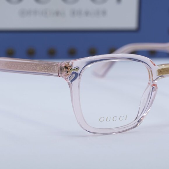 Gucci GG0184O 013 Square Eyeglasses - Transparent Pink 50mm - Picture 5 of 12